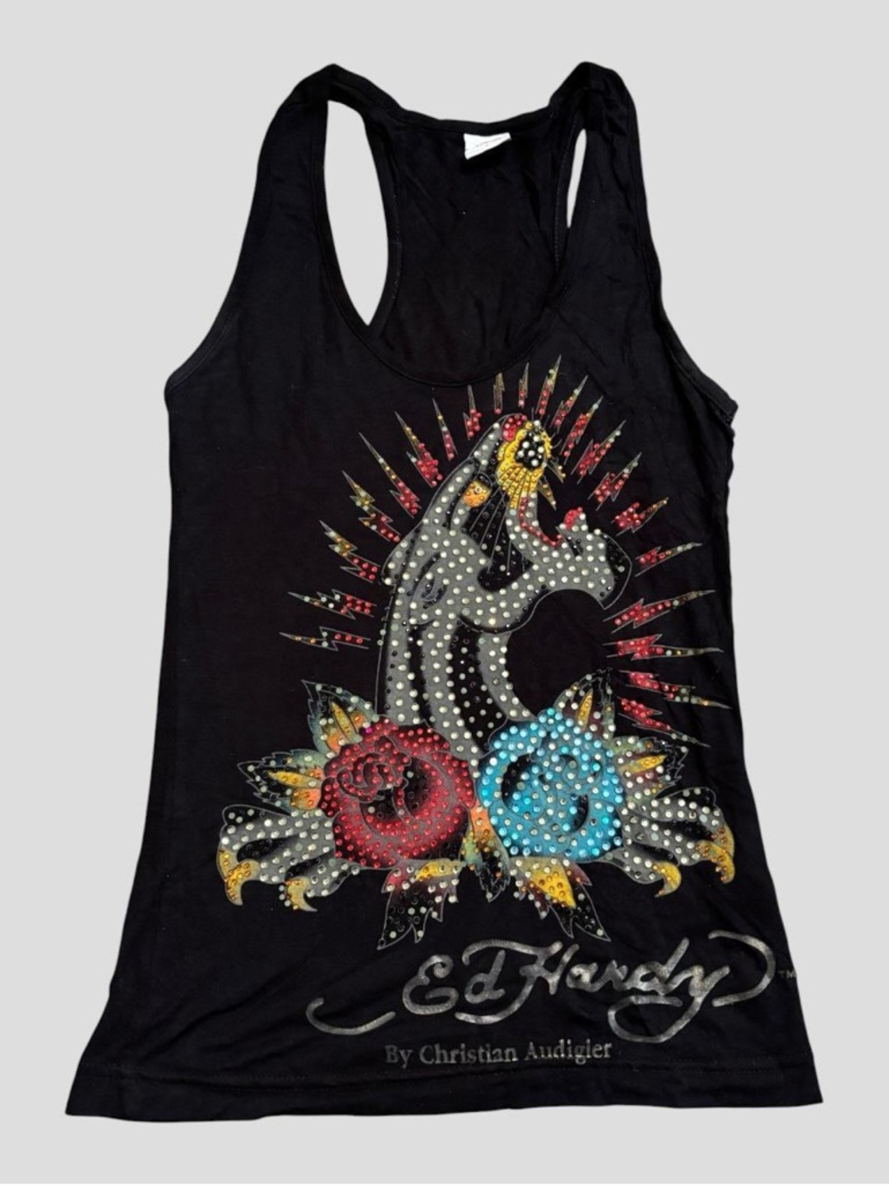 y2k ed hardy black rhinestone panther 2000s tank top